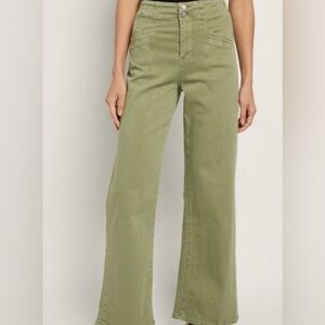 Mica Pistachio Olive Wide Leg Jeans Size 31 Rise Stretch Denim Green Boho Trendy